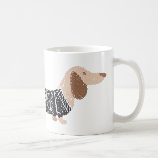 Dachshund Black Christmas Sweater Pattern Funny Coffee Mug (Right)