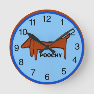 Dachshund Blue Clock, edit name Round Clock