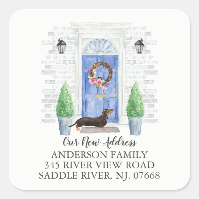 Dachshund Blue Door New Address Label Sticker (Front)