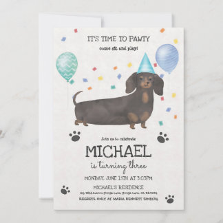 Dachshund Blue Lets Pawty Birthday Invitation