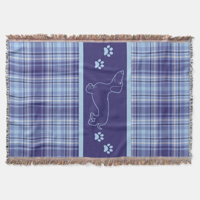 Dachshund Blues Plaid Throw Blanket (Front)