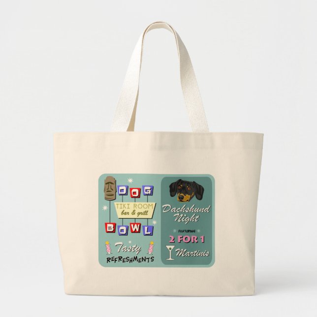 Dachshund Bowling Tiki Night Large Tote Bag (Front)
