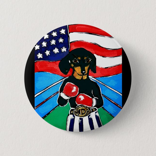 Dachshund Boxer Pinback Button (Front)