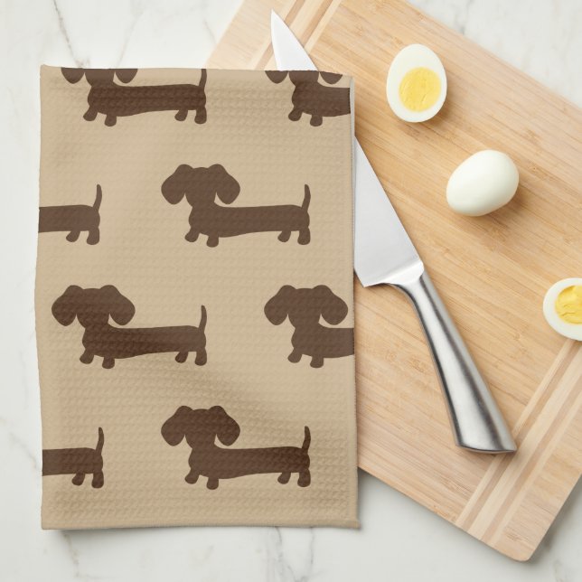 Dachshund Brown and Tan Kitchen Dish Towell Kitchen Towel (Quarter Fold)