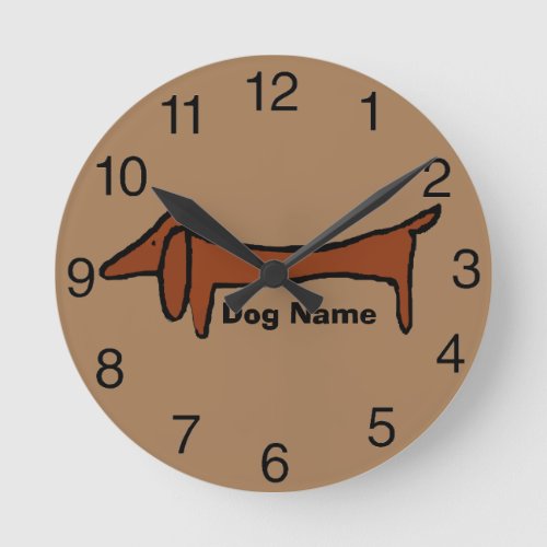 Dachshund Brown Clock edit name Round Clock