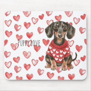 Dachshund Brown Dog Red White Hearts Sweater Mouse Pad