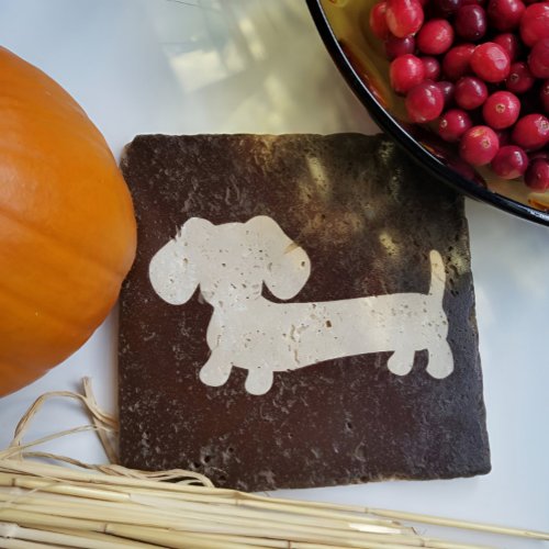 Dachshund Brown Travertine Stone Trivet Doxie Dog