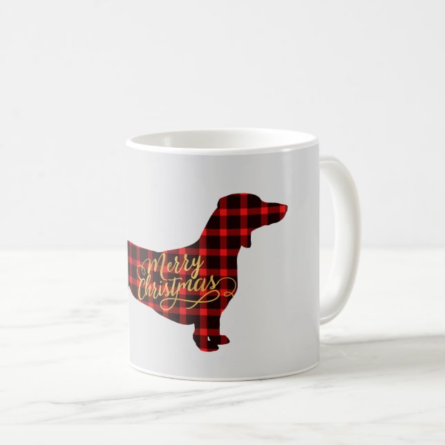 Dachshund Buffalo Plaid Christmas Coffee Mug (Front Right)