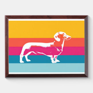 Dachshund by colorful stripes award plaque