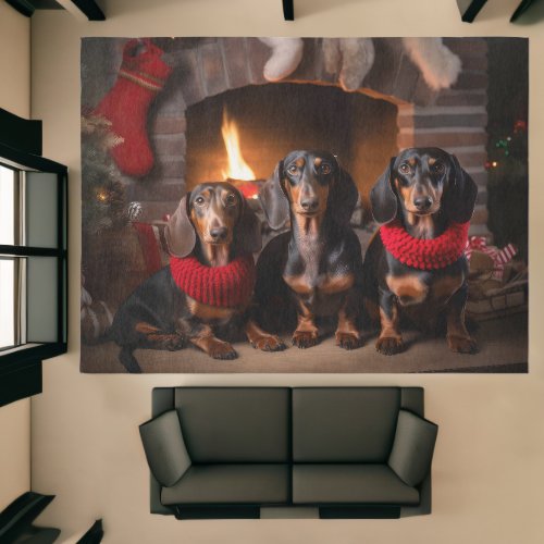 Dachshund by the Fireplace Christmas Rug