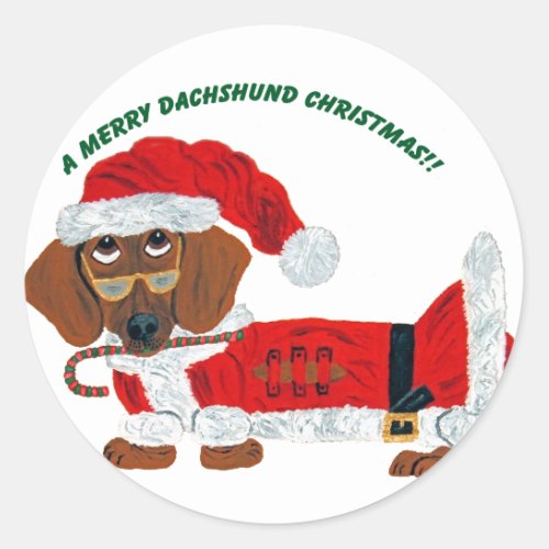 Dachshund Candy Cane Santa Classic Round Sticker