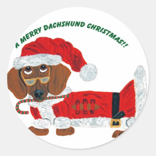 Dachshund Candy Cane Santa Classic Round Sticker
