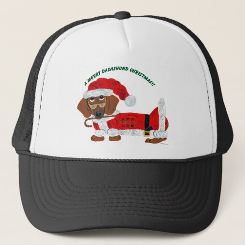 Dachshund Candy Cane Santa Trucker Hat