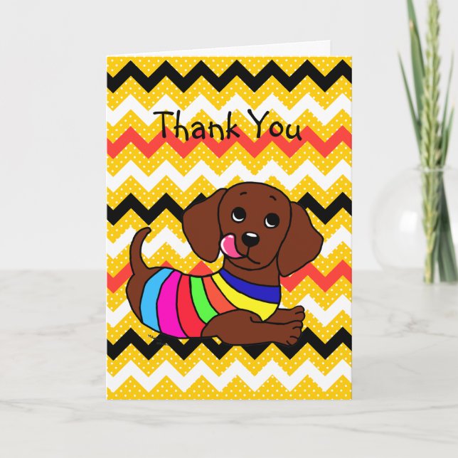 Dachshund Cartoon 1 Hearts Thank You Card (Front)