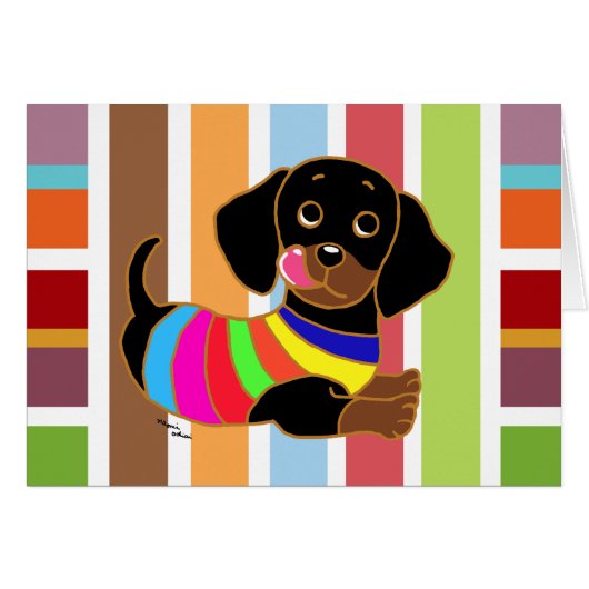 Dachshund Cartoon 2 Colorful Stripes Cards (Front Horizontal)