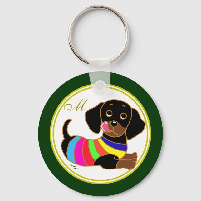 Dachshund Cartoon 2 Monogrammed Keychain (Front)