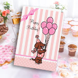 Dachshund Cartoon Birthday Pink Balloons Card
