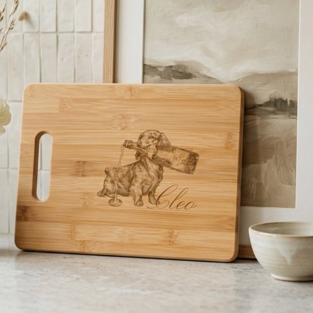 Dachshund Champagne Pet Portrait Engraved Cutting Board (Dachshund Champagne Pet Portrait Engraved Cutting Board)