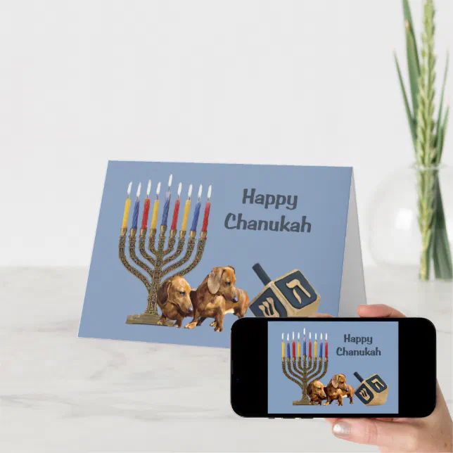 Dachshund Chanukah Card Menorah Dreidel1 Zazzle