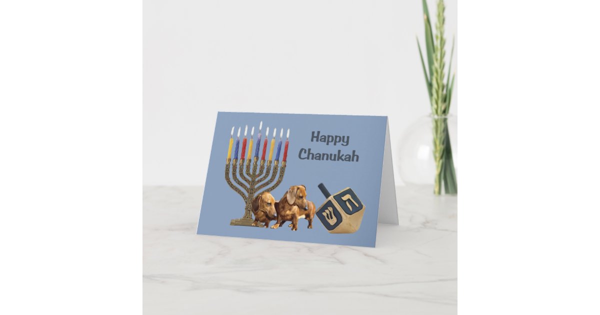 Dachshund Chanukah Card Menorah Dreidel1 | Zazzle