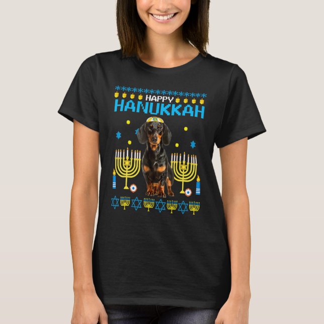 Dachshund Chanukah Jewish Ugly Hanukkah Pajamas Ch T-Shirt (Front)