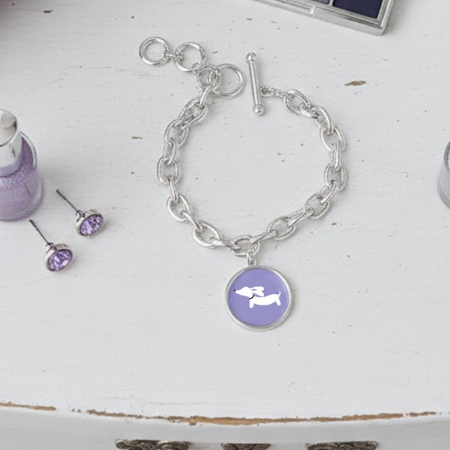Dachshund Charm Bracelet Classic Chain Links (Dachshund charm bracelet - purple
)