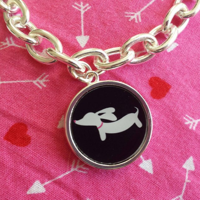 Dachshund Charm Bracelet Classic Chain Links (dachshund black, white and pink bracelet)