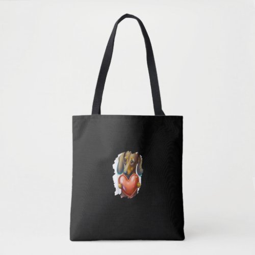 Dachshund Chiweenie Wiener Dog Hugging Heart Valen Tote Bag