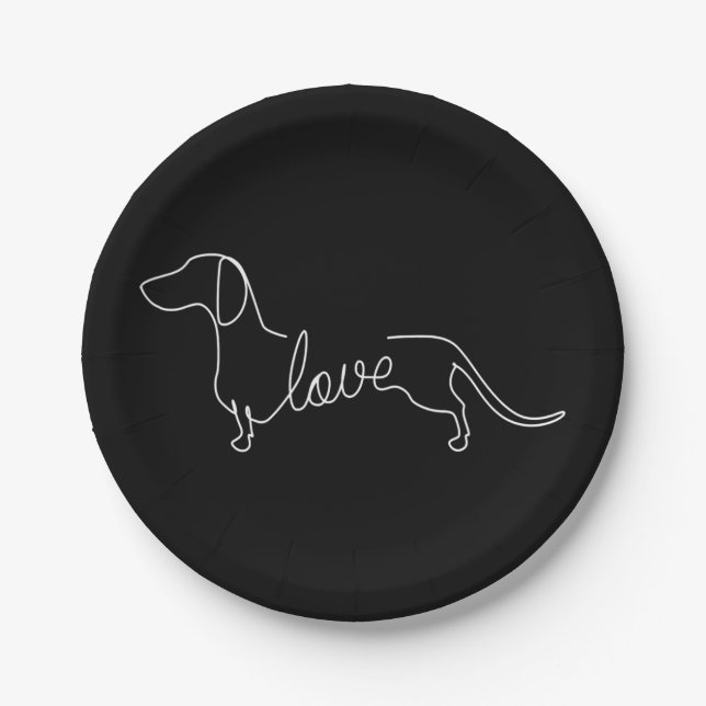 Dachshund Chiweenie Wiener Dog Love Art Sketch Paper Plates (Front)