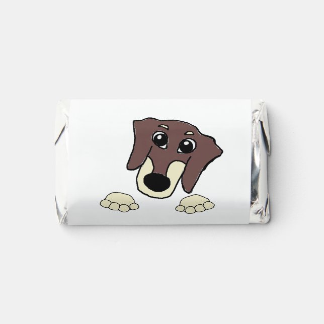 dachshund chocolate and cream peeking cartoon hershey's miniatures (Front)