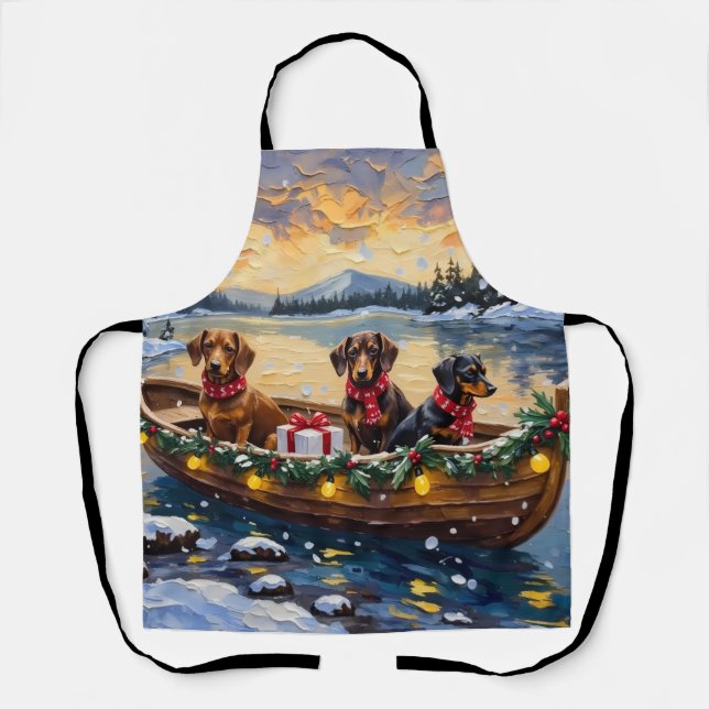 Dachshund Christmas Boat Holiday Apron (Front)