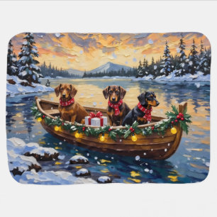 Dachshund Christmas Boat Holiday Baby Blanket
