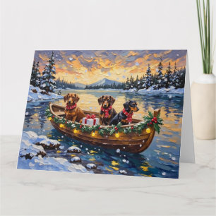 Dachshund Christmas Boat Holiday Card