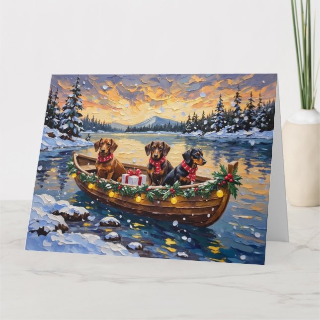 Dachshund Christmas Boat Holiday Card (Front)