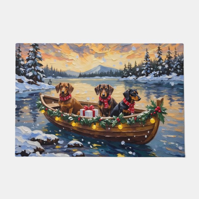 Dachshund Christmas Boat Holiday Doormat (Front)