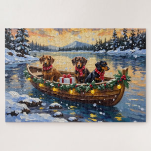 Dachshund Christmas Boat Holiday Jigsaw Puzzle