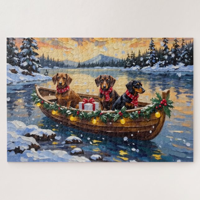 Dachshund Christmas Boat Holiday Jigsaw Puzzle (Horizontal)