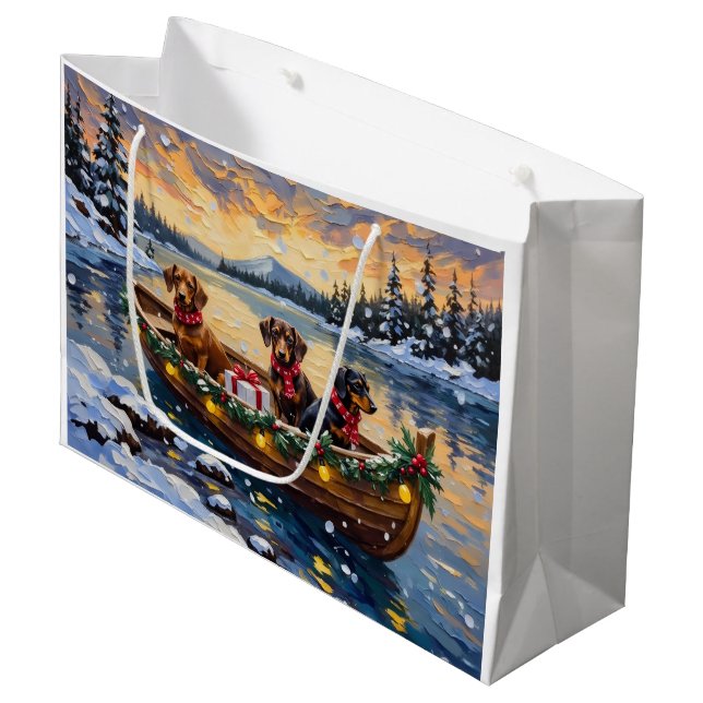 Dachshund Christmas Boat Holiday Large Gift Bag (Front Angled)