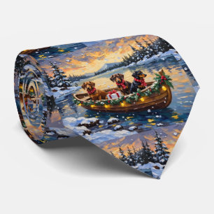 Dachshund Christmas Boat Holiday Neck Tie