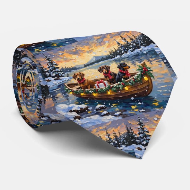 Dachshund Christmas Boat Holiday Neck Tie (Rolled)