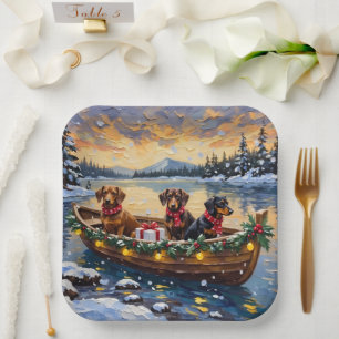 Dachshund Christmas Boat Holiday Paper Plates