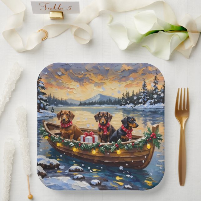 Dachshund Christmas Boat Holiday Paper Plates (Wedding)