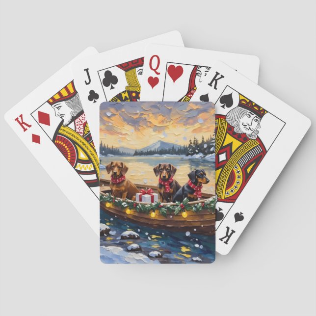 Dachshund Christmas Boat Holiday Poker Cards (Back)
