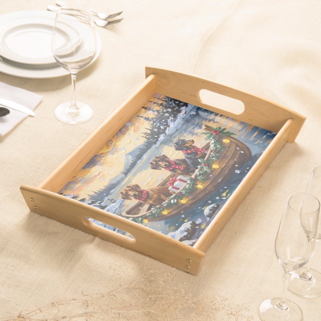 Dachshund Christmas Boat Holiday Serving Tray (Front)