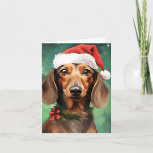Dachshund Christmas brush painting artwork Card