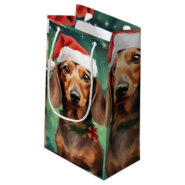Dachshund Christmas brush painting artwork Small Gift Bag (Back Angled)