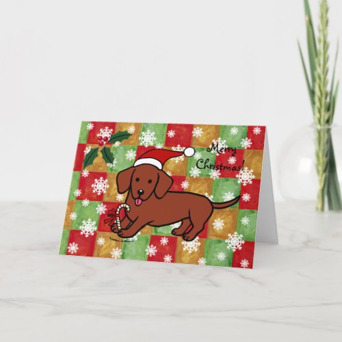 Dachshund Christmas Candy Cane Snowflakes Holiday Card
