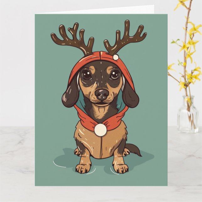 Dachshund Christmas Card (Yellow Flower)