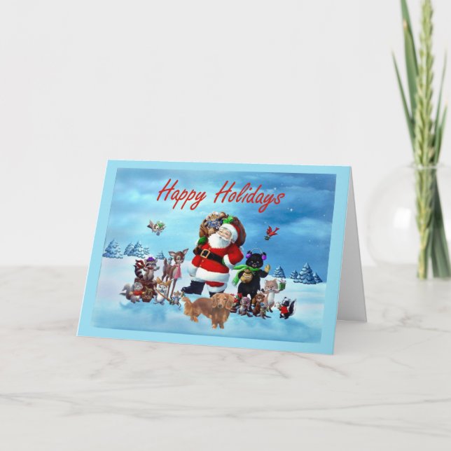 Dachshund Christmas Card Santa Animals2 (Front)