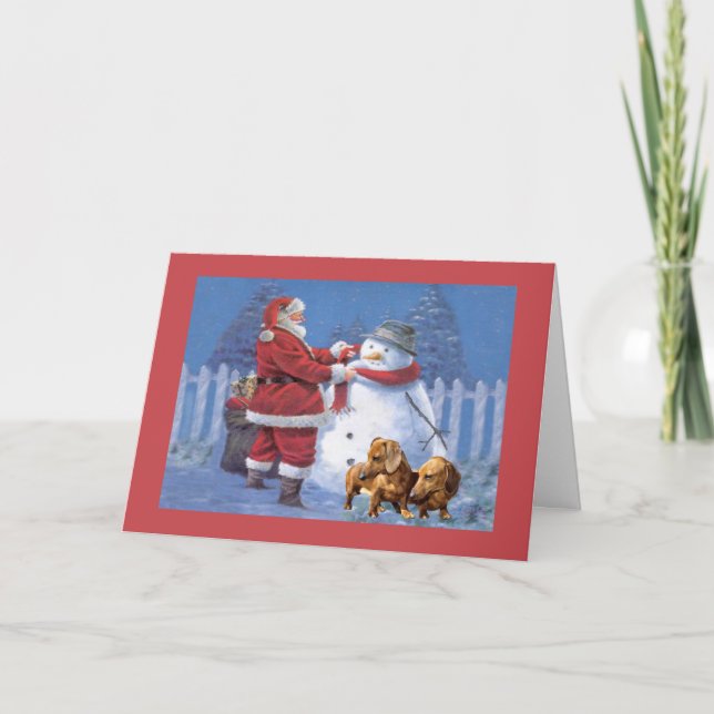 Dachshund Christmas Card Santa Snowman (Front)